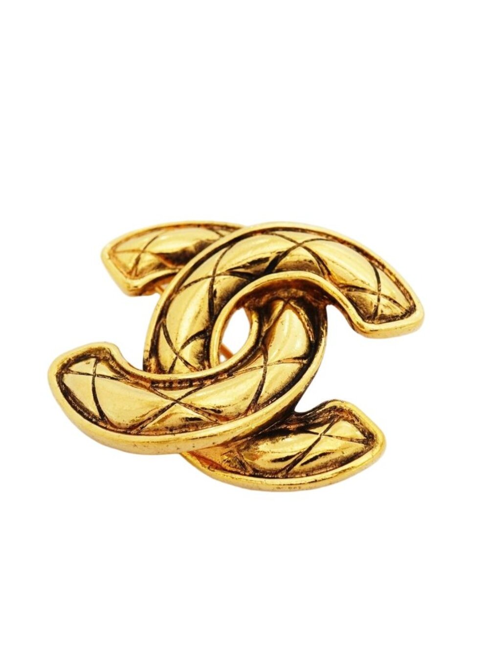 Chanel Brooch Vintage CC Logo Quilted Gold Plated - Picture 2 of 6